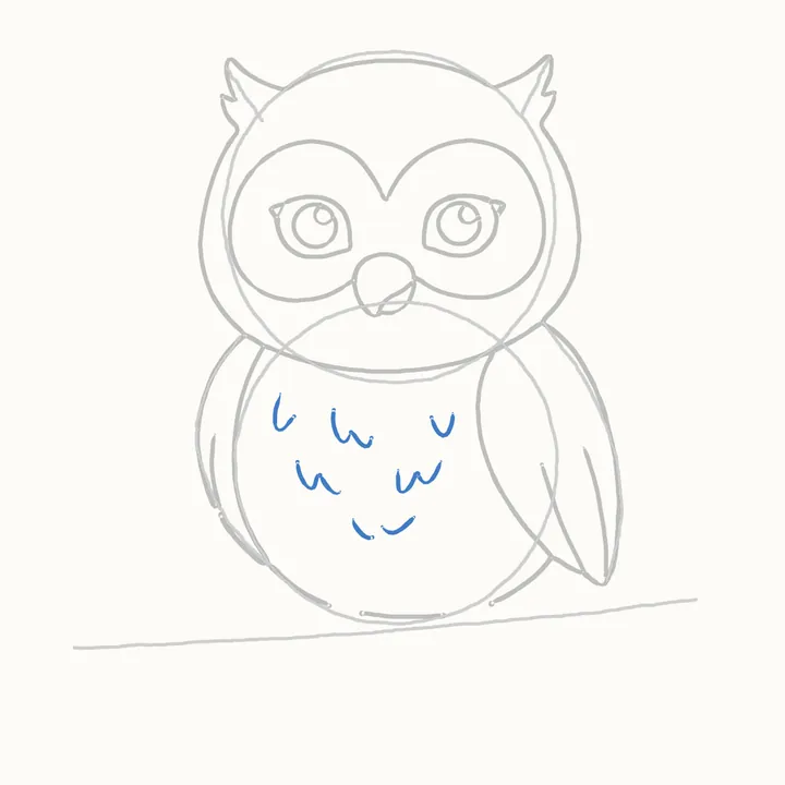 How to draw an owl, step 8: chest feathers