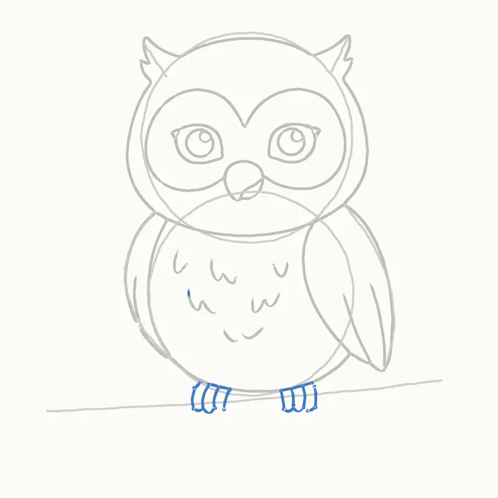 How to draw an owl, step 9: the feet