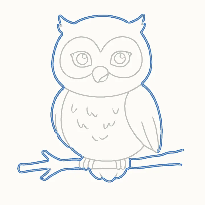 How to draw an owl, step 12: go over the outline