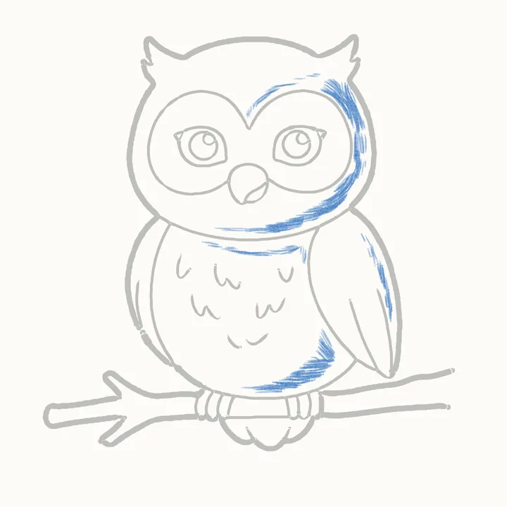How to draw an owl, step 13: shadow side