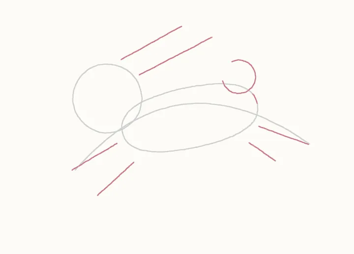 How to draw a rabbit jumping, step 3: ear, leg and tail guides