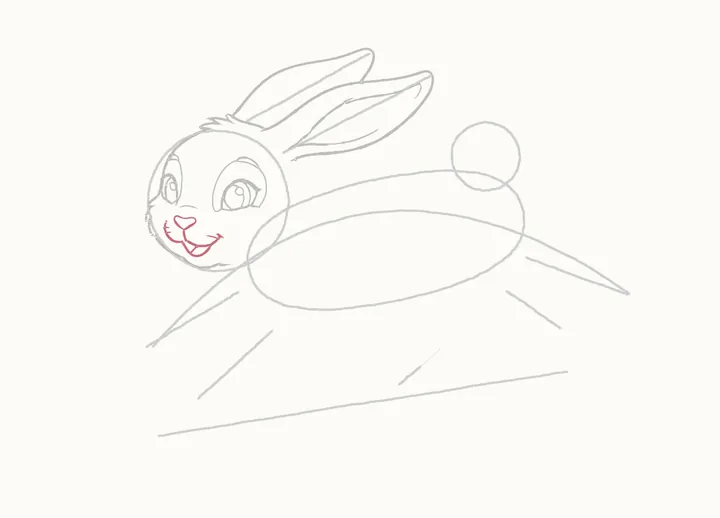 How to draw a rabbit jumping, step 9: nose and mouth