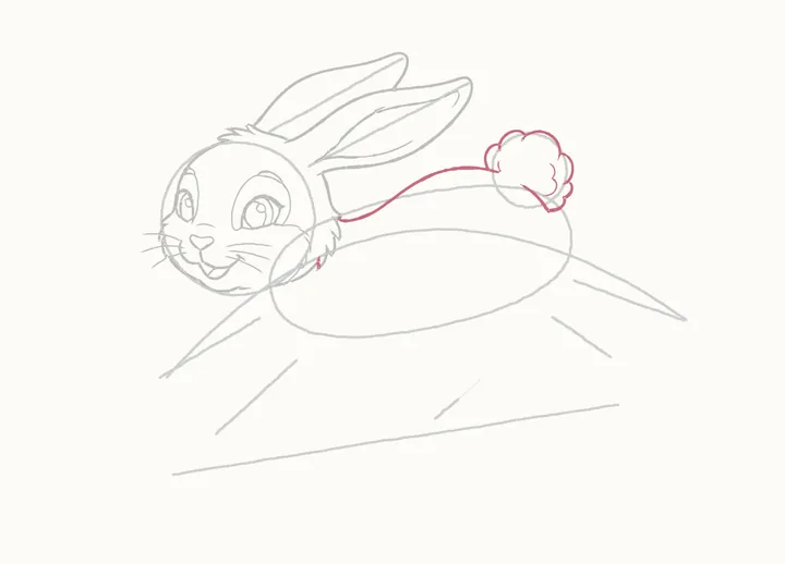 How to draw a rabbit jumping, step 12: the back and tail