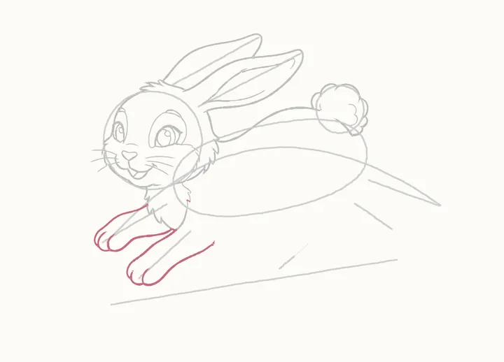 How to draw a rabbit jumping, step 14: the front legs