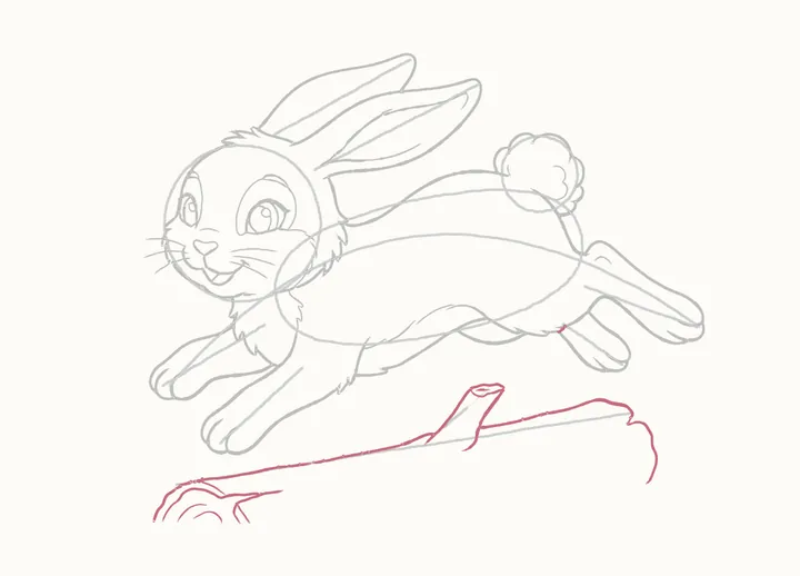 How to draw a rabbit jumping, step 17: the log