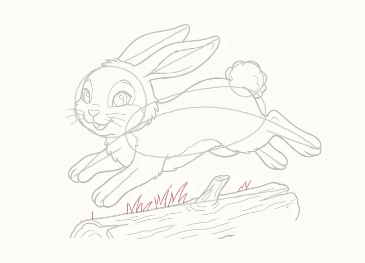 How to draw a rabbit jumping, step 19: grass along the log