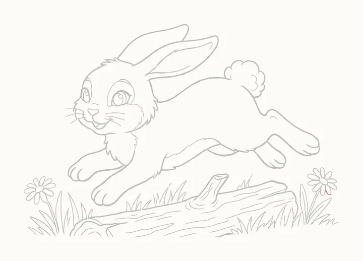 How to draw a rabbit jumping, step 25: erase the guides