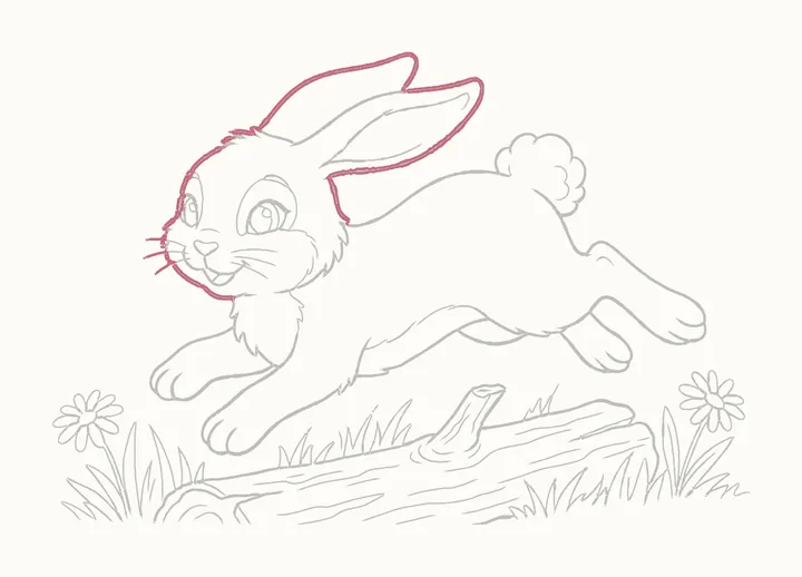 How to draw a rabbit jumping, step 26: go over the head