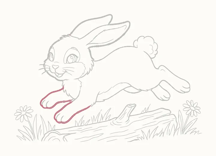 How to draw a rabbit jumping, step 27: go over the front