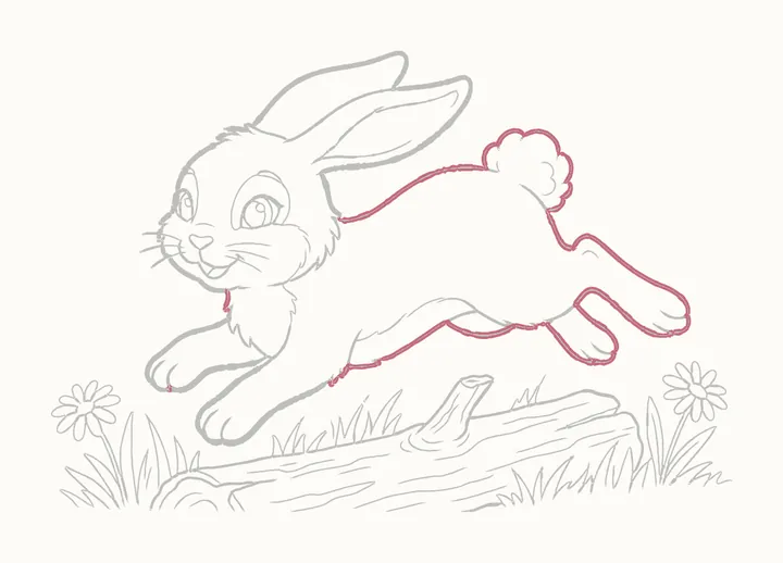 How to draw a rabbit jumping, step 28: go over the back