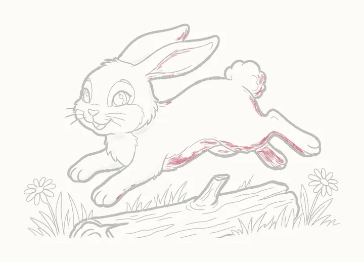 How to draw a rabbit jumping, step 31: shadows on the body