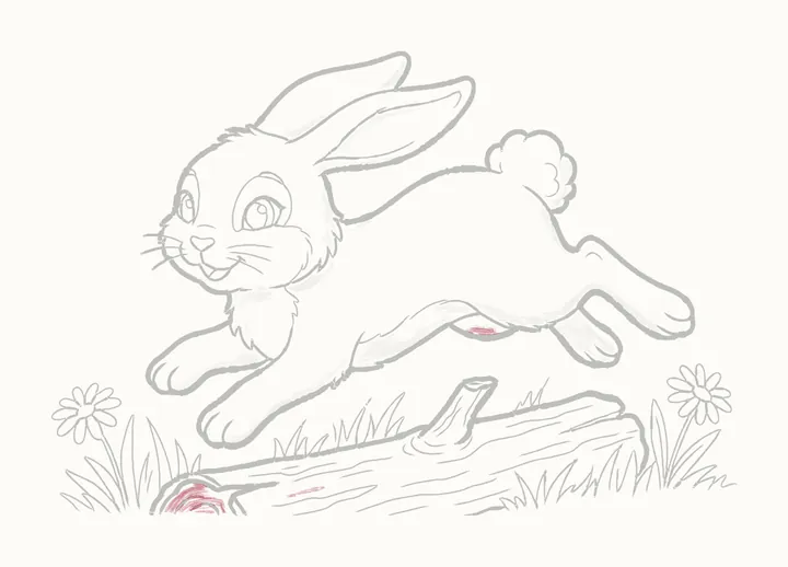 How to draw a rabbit jumping, step 32: shadows on the log