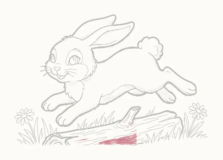How to draw a rabbit jumping, step 33: under the branch