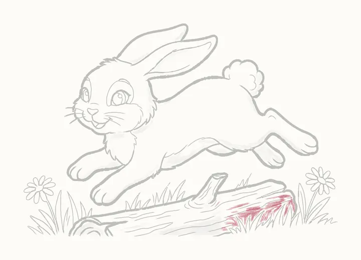 How to draw a rabbit jumping, step 34: the log's underside