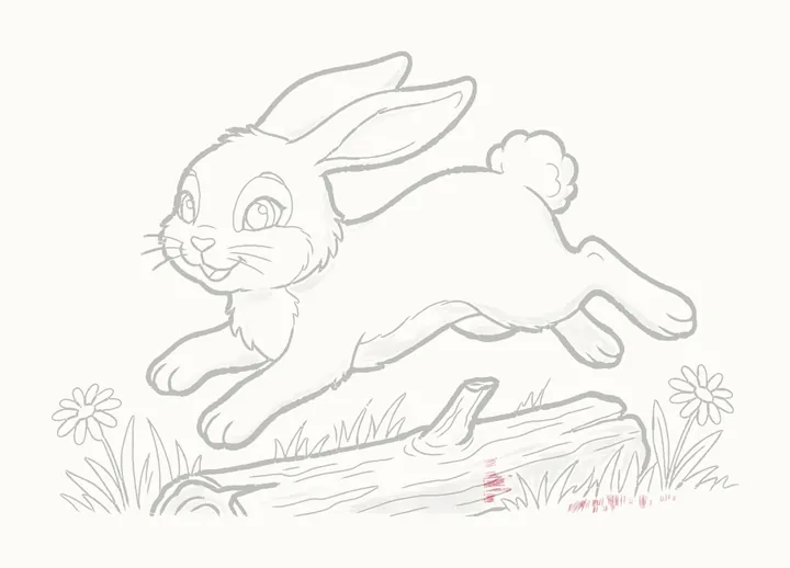 How to draw a rabbit jumping, step 35: under the far end
