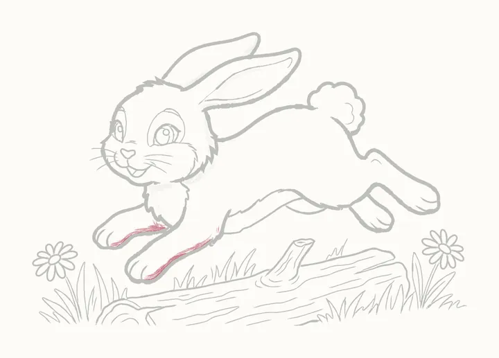 Cómo dibujar un conejo saltando, paso 40: sombrea las patas de adelante