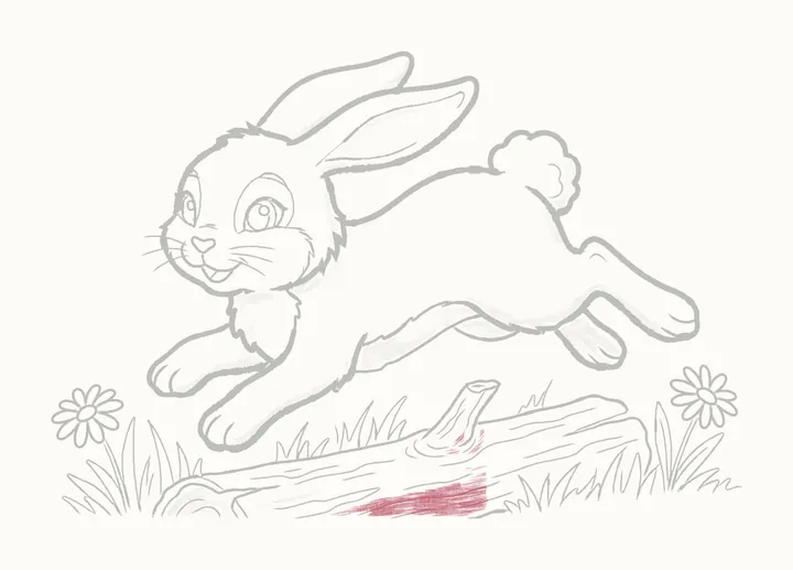 Cómo dibujar un conejo saltando, paso 44: debajo de la rama