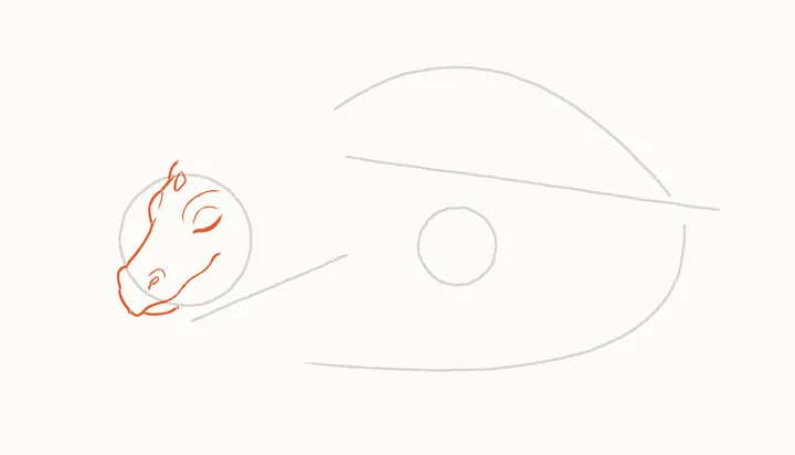 How to draw a sleeping dragon, step 3: the head