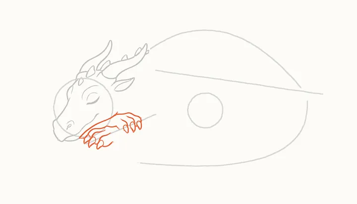How to draw a sleeping dragon, step 5: the front paws