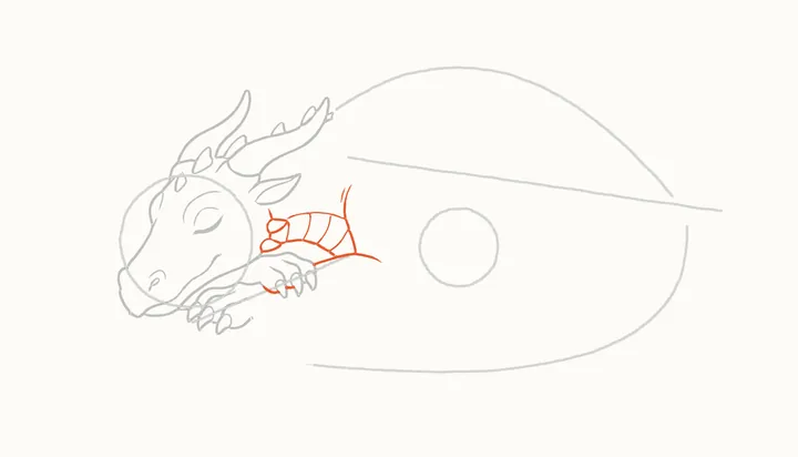 How to draw a sleeping dragon, step 6: the neck
