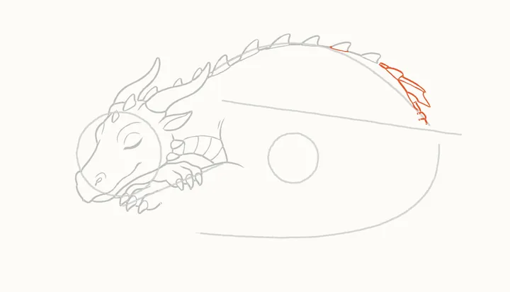 How to draw a sleeping dragon, step 8: down the far side