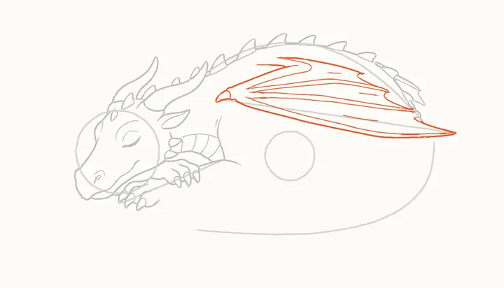 How to draw a sleeping dragon, step 9: the wing