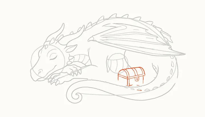 How to draw a sleeping dragon, step 12: the chest