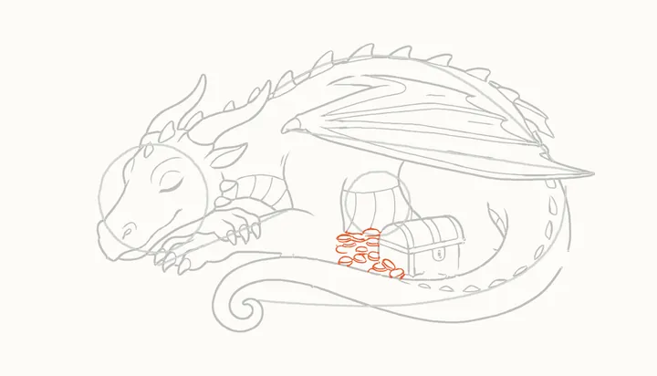 How to draw a sleeping dragon, step 13: the gold