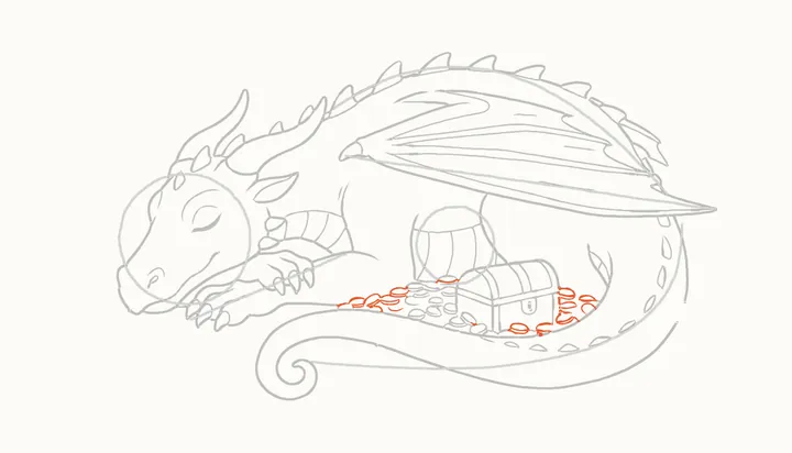 How to draw a sleeping dragon, step 14: more gold