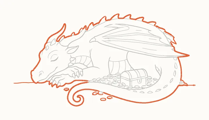How to draw a sleeping dragon, step 17: go over the outline