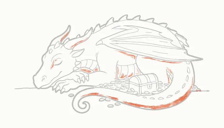 How to draw a sleeping dragon, step 18: shadow side