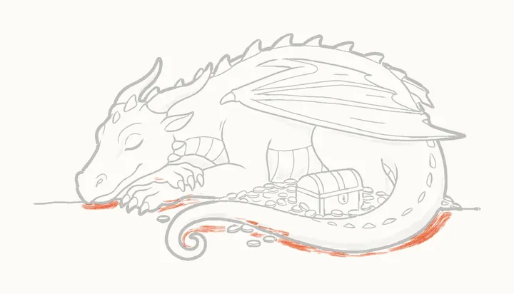 How to draw a sleeping dragon, step 19: shadow on the ground