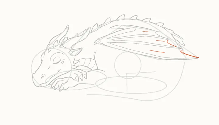Como desenhar um dragão dormindo, passo 22: termine a asa