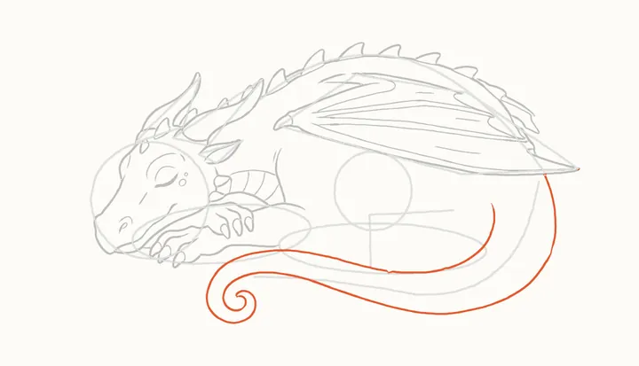 Como desenhar um dragão dormindo, passo 23: o rabo