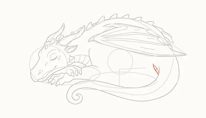 Como desenhar um dragão dormindo, passo 24: a barbatana