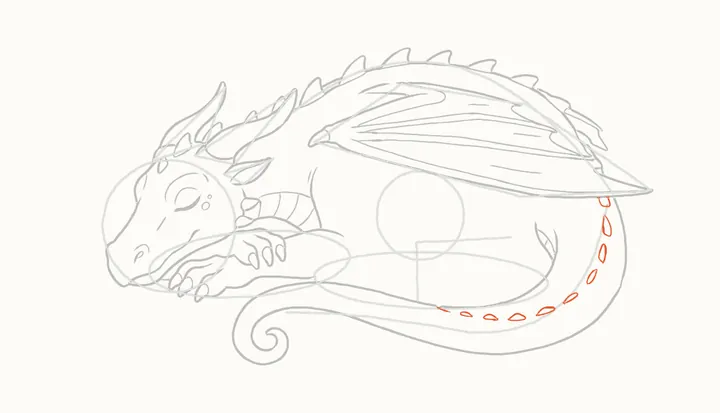 Como desenhar um dragão dormindo, passo 25: as escamas