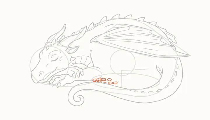 Como desenhar um dragão dormindo, passo 26: o ouro da frente