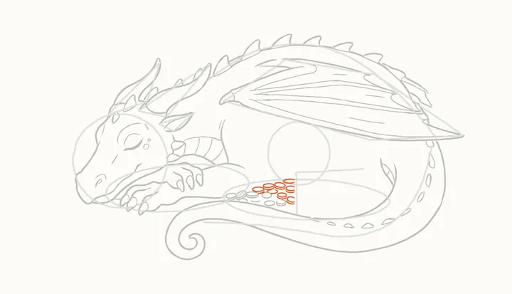 Como desenhar um dragão dormindo, passo 27: mais ouro atrás