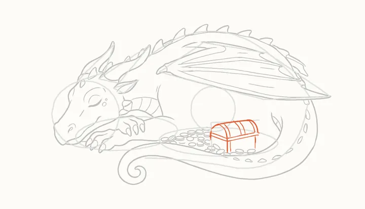 Como desenhar um dragão dormindo, passo 29: o baú