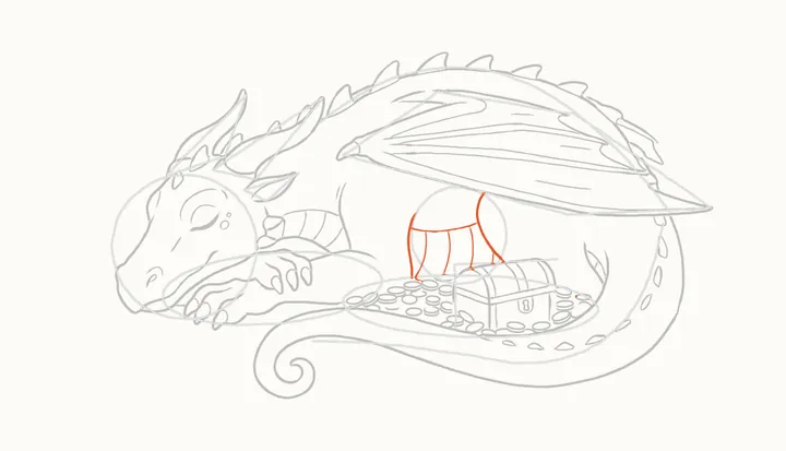 Como desenhar um dragão dormindo, passo 32: a pata de trás