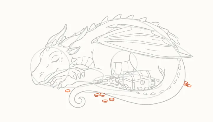 Como desenhar um dragão dormindo, passo 33: moedas soltas