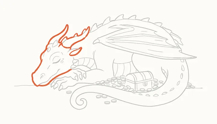 Como desenhar um dragão dormindo, passo 36: reforce a cabeça
