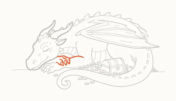 Como desenhar um dragão dormindo, passo 37: reforce a pata do outro lado