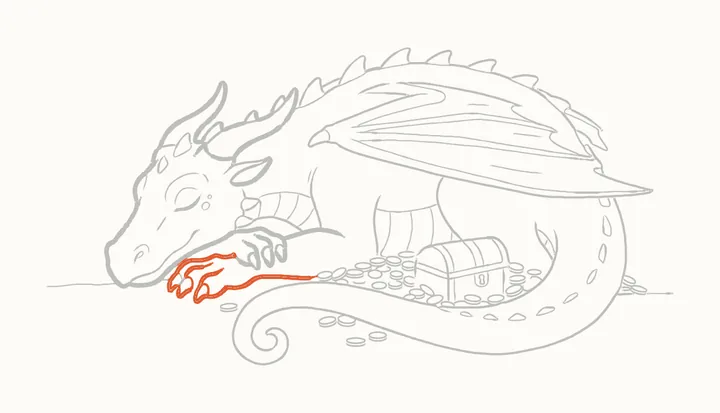 Como desenhar um dragão dormindo, passo 38: reforce a pata deste lado