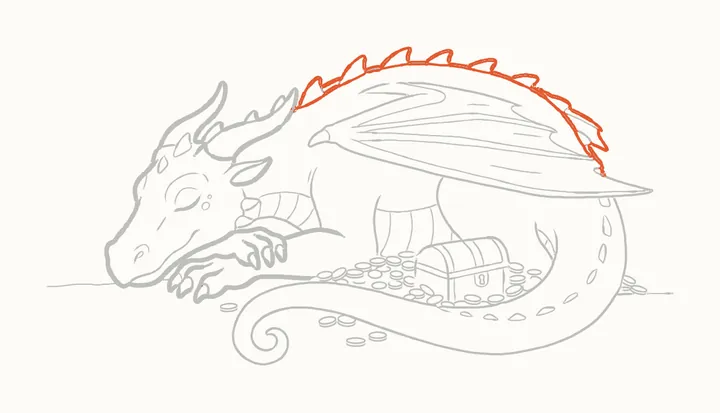 Como desenhar um dragão dormindo, passo 39: reforce as costas