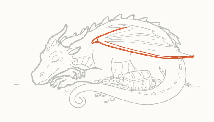 Como desenhar um dragão dormindo, passo 40: reforce a asa
