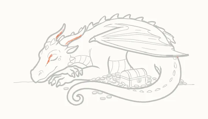 Como desenhar um dragão dormindo, passo 42: sombreie os chifres e o rosto