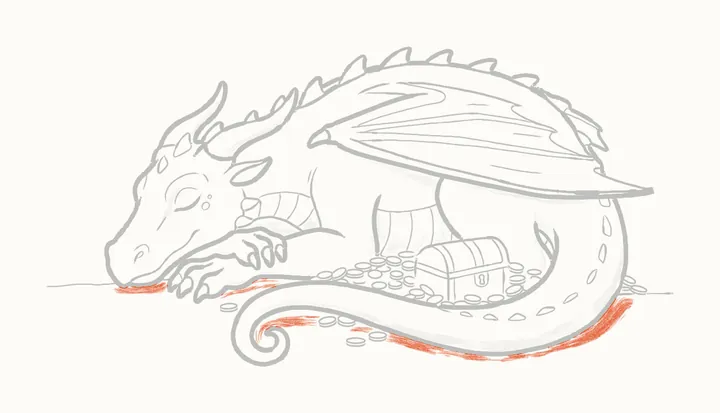 Como desenhar um dragão dormindo, passo 48: a sombra no chão
